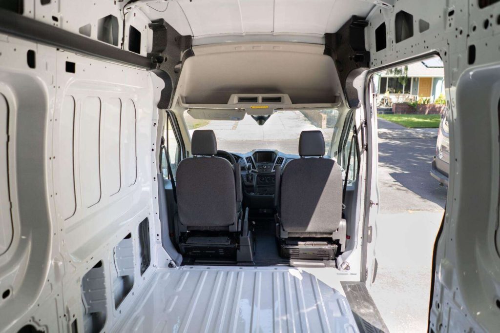 Interior of Ford Transit cargo van before camper van conversion