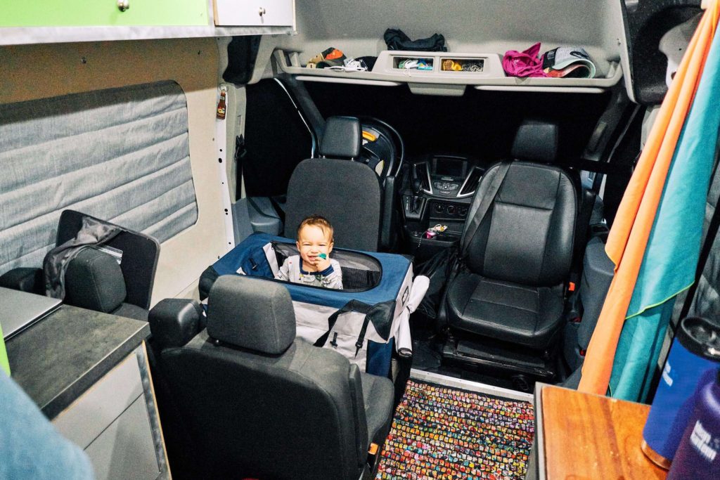 Van life camper van baby sleeping